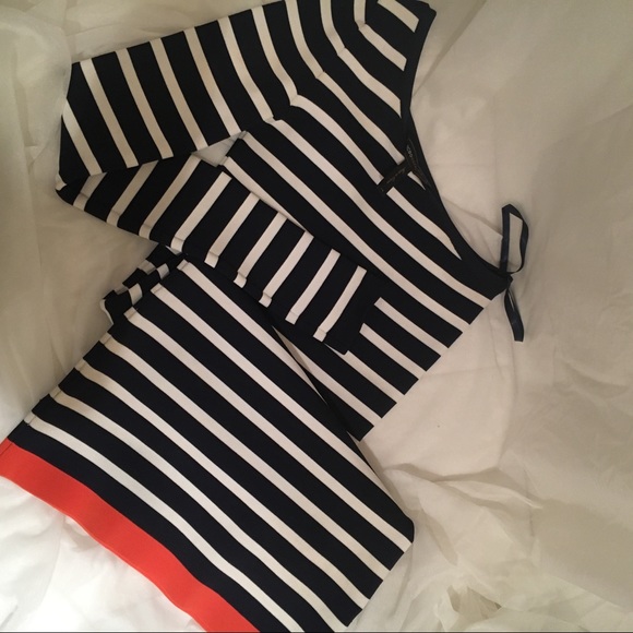 BCBGMaxAzria 1 Shoulder Navy & White Bandage Dress - Picture 7 of 8